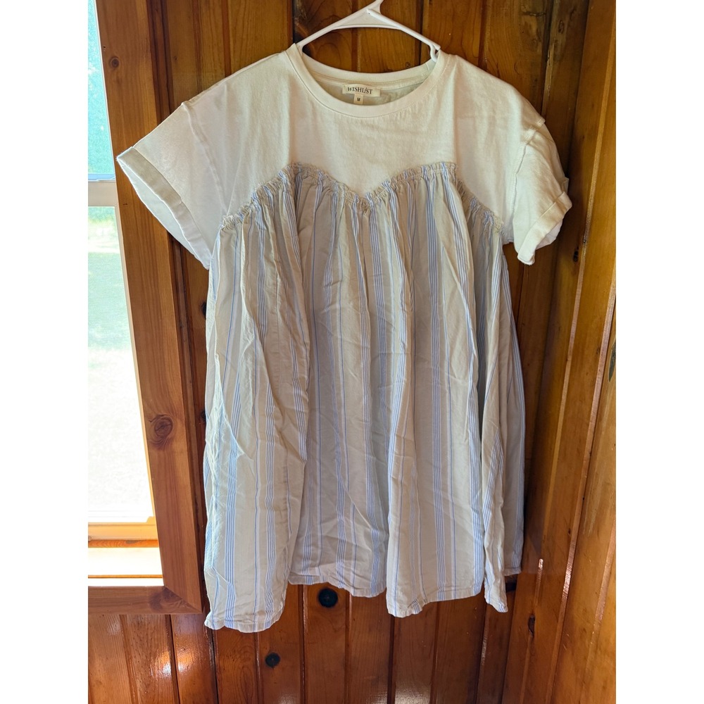 Wishlist Mixed Media Babydoll Top White Dress Ruffle Empire Waist Medium
